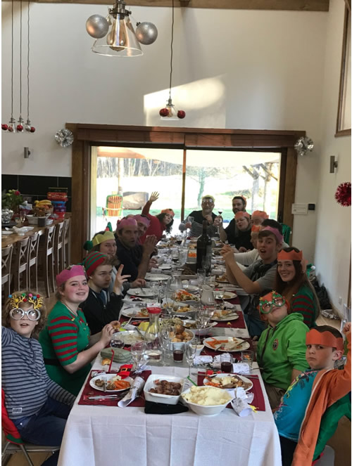 Families eating together in France