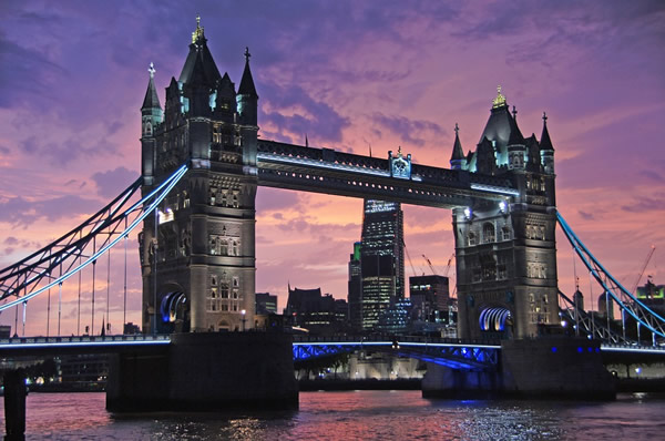 London Bridge at night.