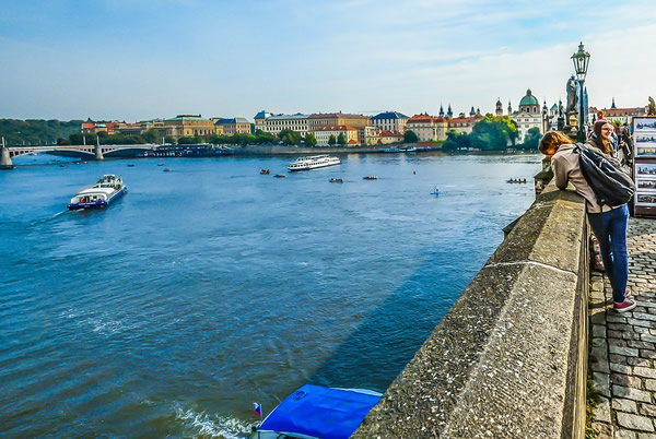 Students in Prague on a bridge.