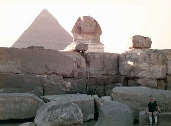 Gregory Hubbs in front of Pyramids in Egypt.