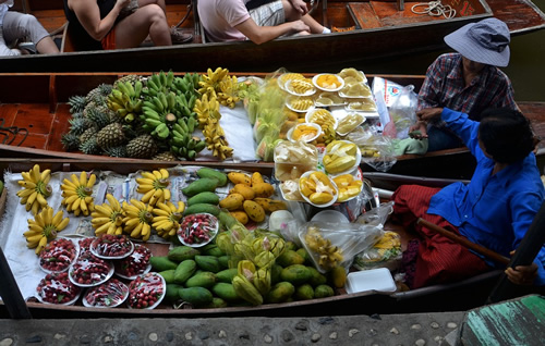 Floating food market in Thailand.