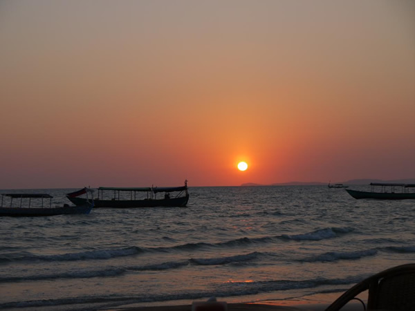 Fishing boats at sunset in Cambodia