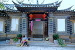 Temple in China, woman and bamboo