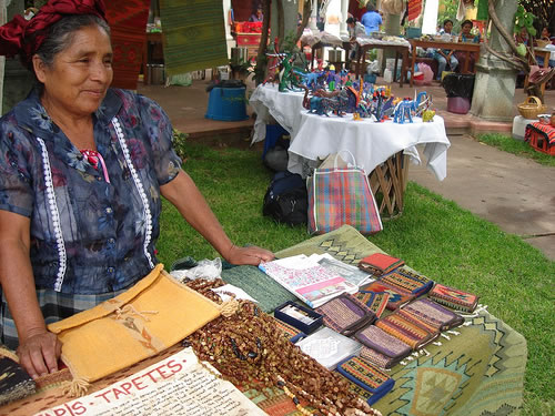 Angela Mendoza at a booth of the language school, Isituto Cultural Oaxaca, in Mexico.