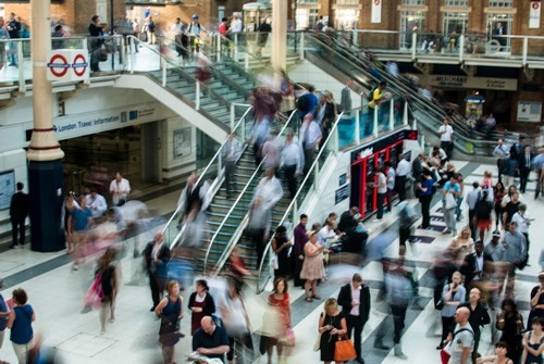 Avoid rush hour at train station.