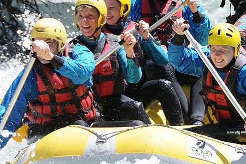 White-water rafting close-up shot.