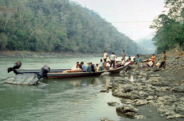 Small motorboats in the Andes.