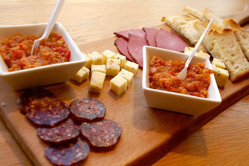 Zacusca, meat an chesse platter, in Bucharest