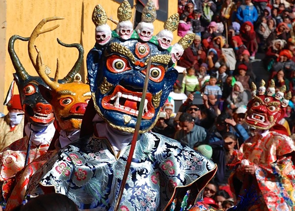 Monks dancing in masks in Ladakh.