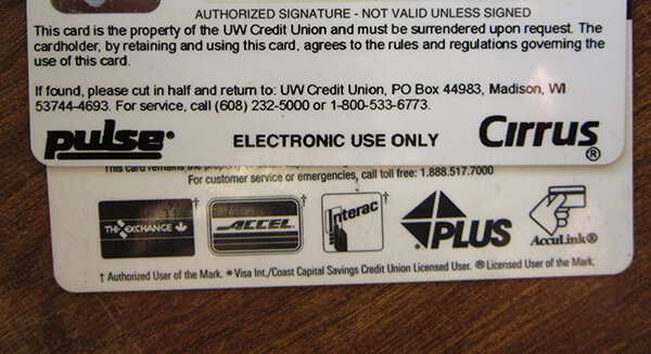 Symbols on your ATM card.