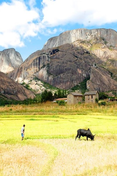 Bara land with herder in Madagascar.