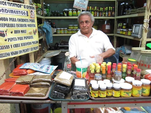 Spicy peppers at market in Mexico.