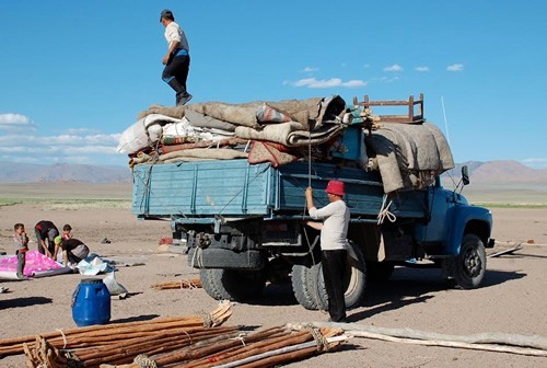 Loading up a truck.