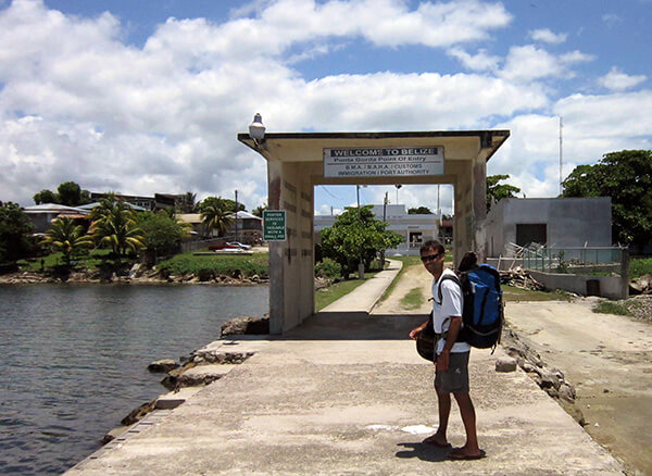 Author packed using his light backpack crossing the border into Belize.