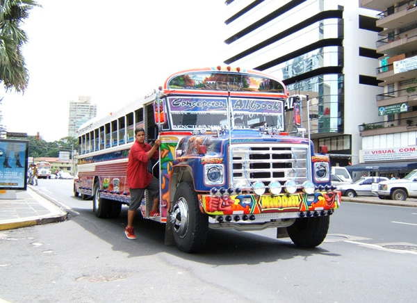 Diablo Rojo Bus, hand-paintd, Calle 50, Panama City.
