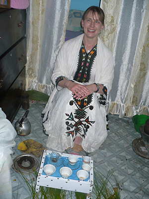 Author serving coffee in Ethiopia.