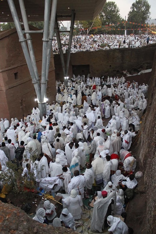 Religious procession in Lalibela, Ethiopia.