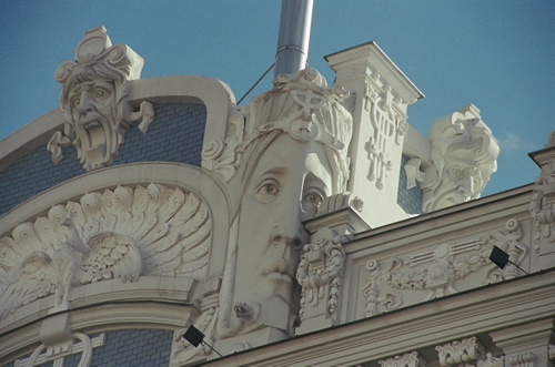 Art Nouveau architecture detail in Riga, Latvia.