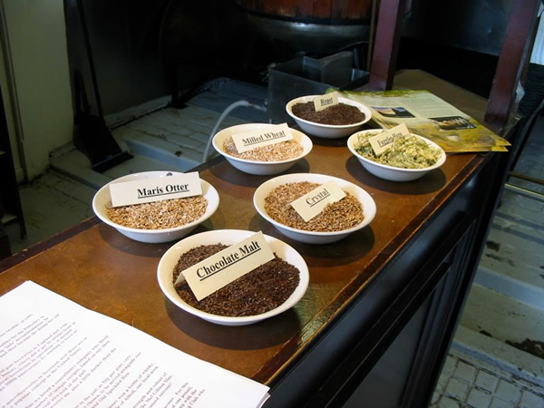 Beer ingredients at brewery in Scotland.