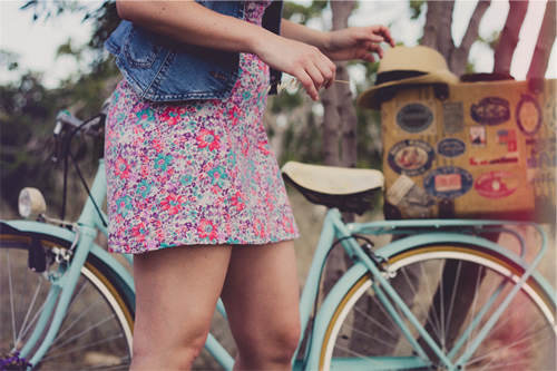 Women travel health riding a bike.