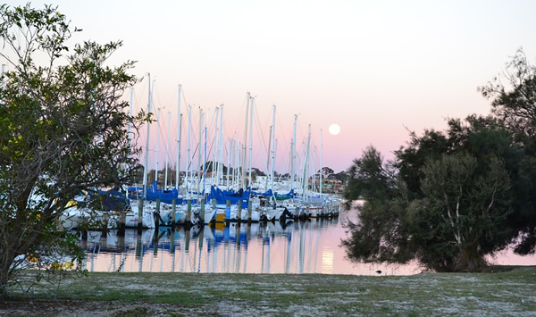 Yachts at sunset.