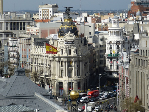 Bustling downtown central Madrid, Spain.