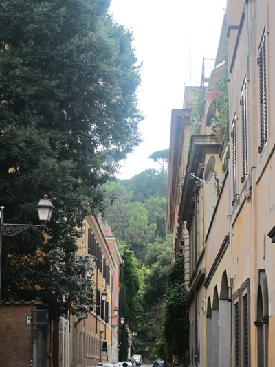 Apartments in a Trastevere neighborhood street in Rome.