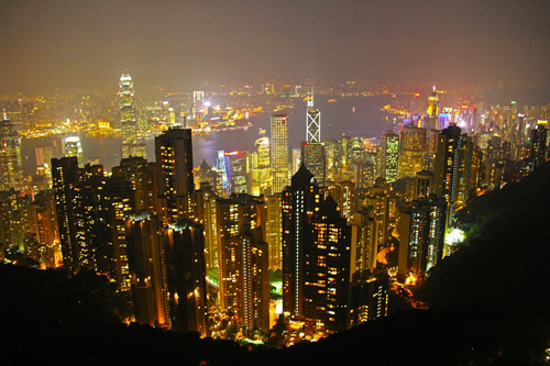 Hong Kong seen from a hill peak above the city center.