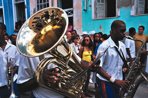 Marching band playing during a music festival in Brazil.