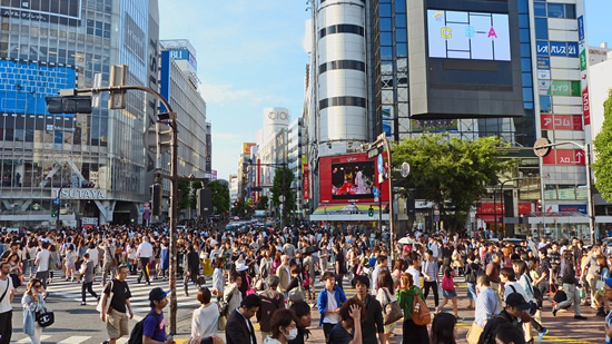 City and street life in Tokyo, Japan, with its demand for English teachers.