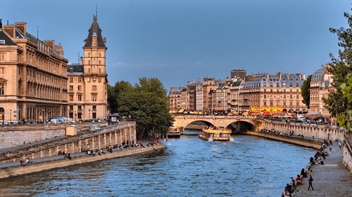 Looking down the Seine River in Paris.