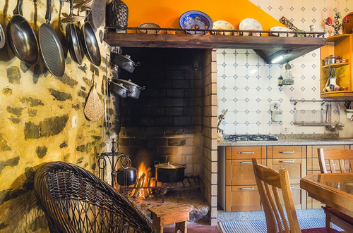 Inside the kitchen of an old house in Portugal.