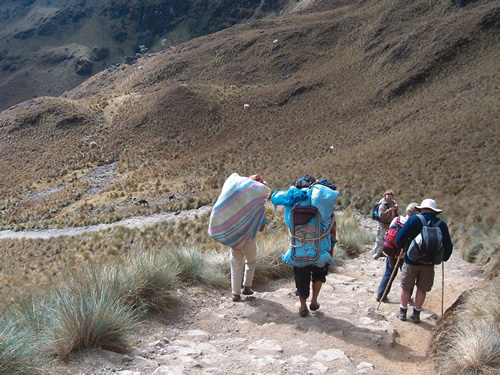 Porters and Trekkers on Inca Trail.