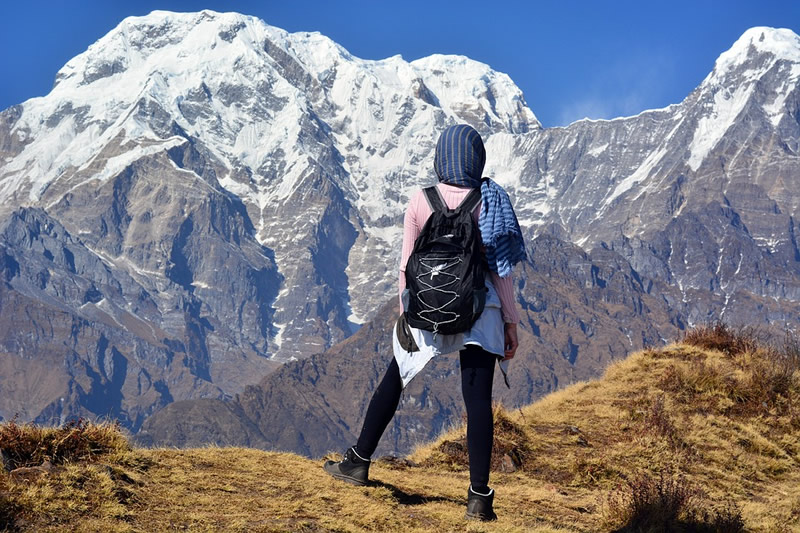 A trekker in the Himalayas of Nepal.