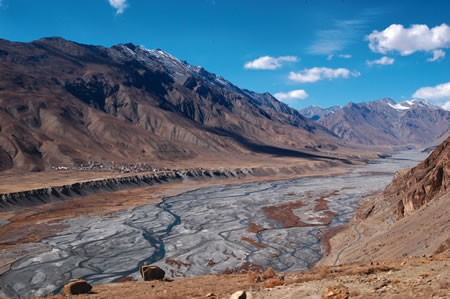 A huge dry river in Spiti Valley of Northern India.