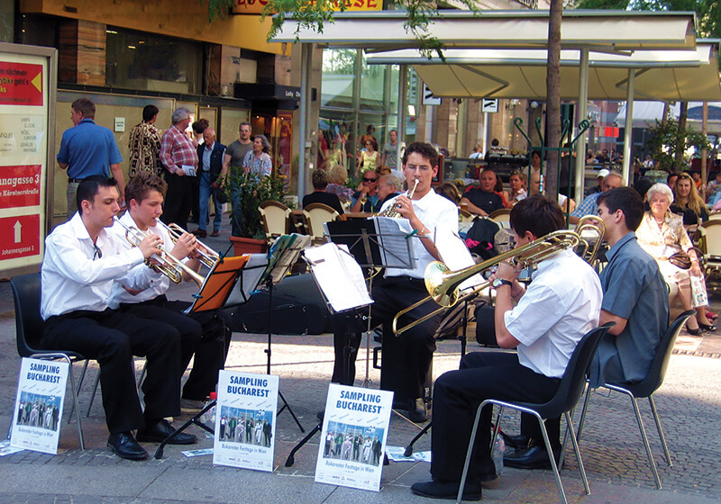 Musicians playing outside in Vienna, Austria.