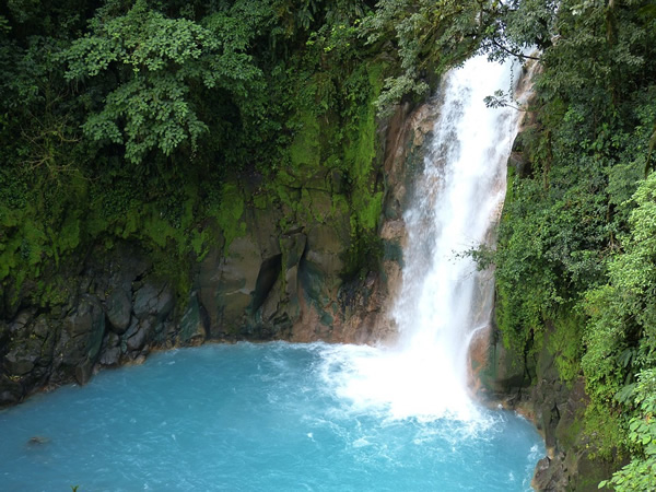 Costa Rica waterfall in a rainforest.