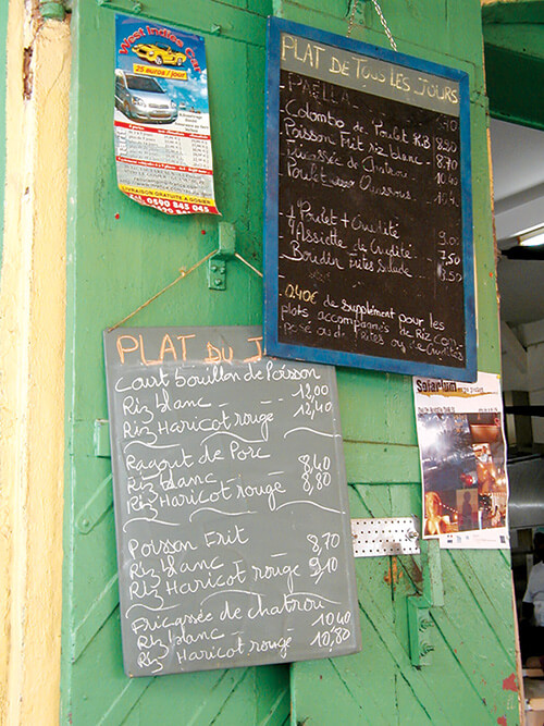 Restaurant menu in Guadeloupe.